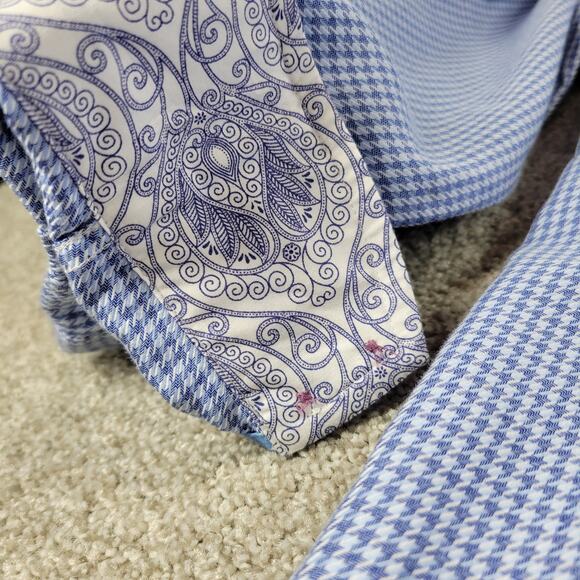 Ted Baker Endurance Button Up Shirt Mens 16 34/35 Blue Houndstooth Paisley Cuffs - Picture 10 of 16